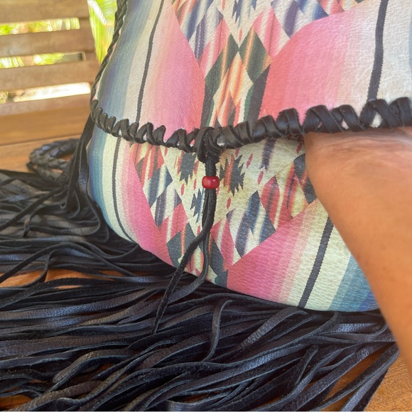 $770~TOTEM SALVAGED Western Saltillo Serape Leather Fringe Crossbody Purse - Picture 5 of 14